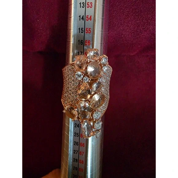 18K Rose Gold Plated Blush-Pink CZ Wide Band Ring - Picture 3 of 4